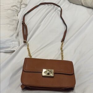 Women's Tan Crossbody Bag with Gold Turn-Lock